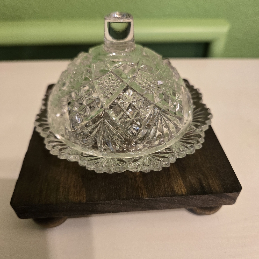 Vintage Anchor Hocking clear pineapple butter/cheese dish 1960s